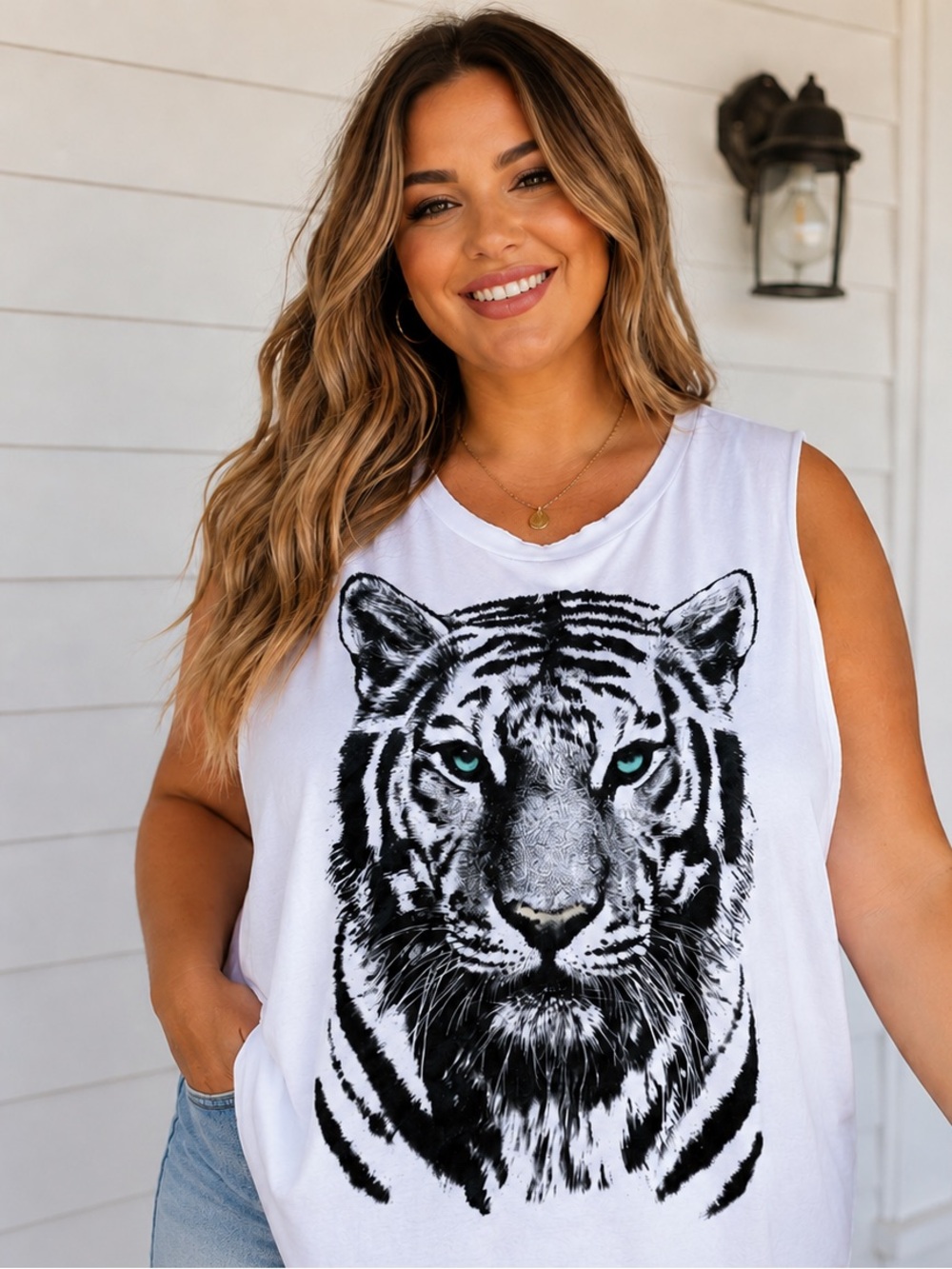 DOM It's About The Art Tiger Portrait Graphic Muscle Tank Top Size XL